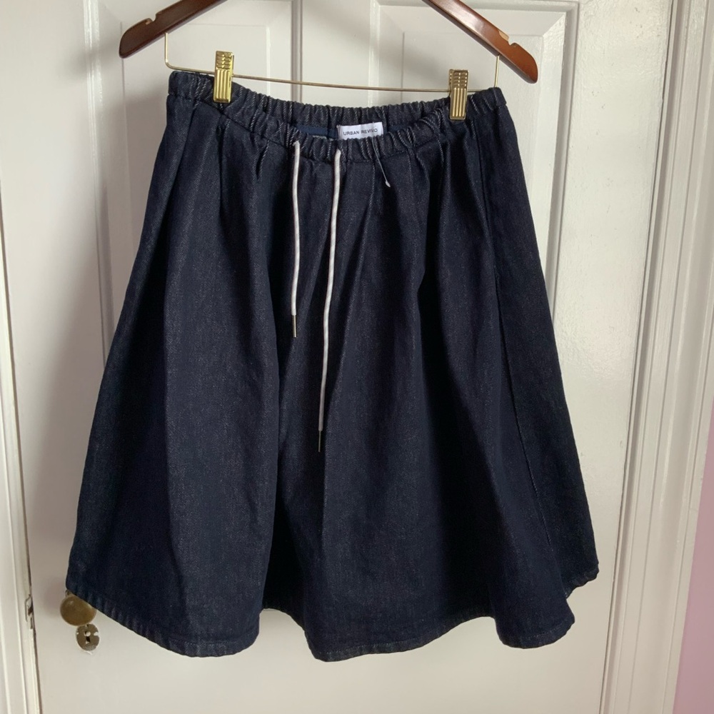 Urban Revivo Classic Black Denim Circle  Skirt with Drawstring